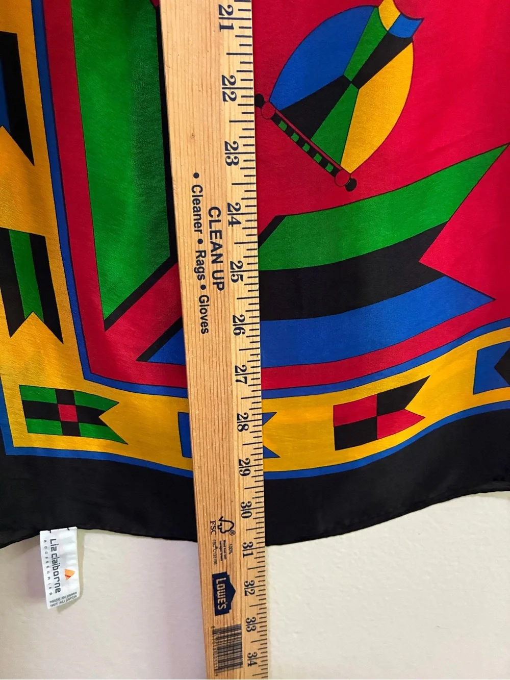 Liz Claiborne Vibrant Geometric Silk Scarf - Red, Green, Yellow, Blue, Black